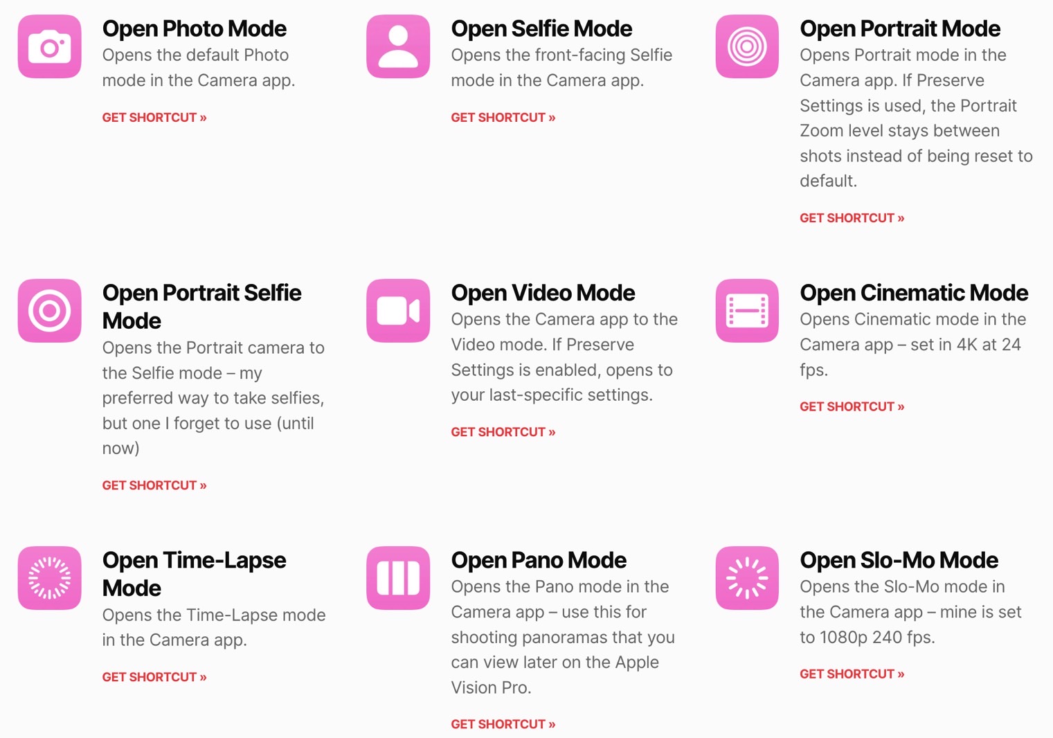 Matthew Cassinelli's iOS 17 Camera shortcuts.