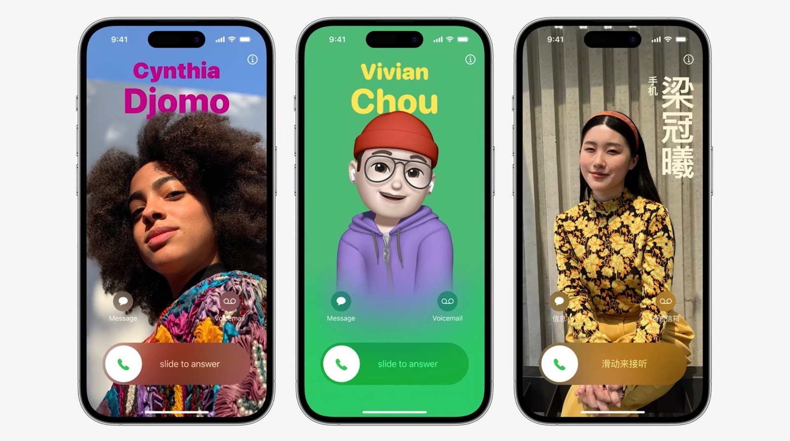 Contact Posters in iOS 17: All UI elements are placed around the user's face.