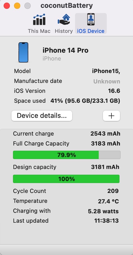 My iPhone 14 Pro went through 209 cycles in 330 days.