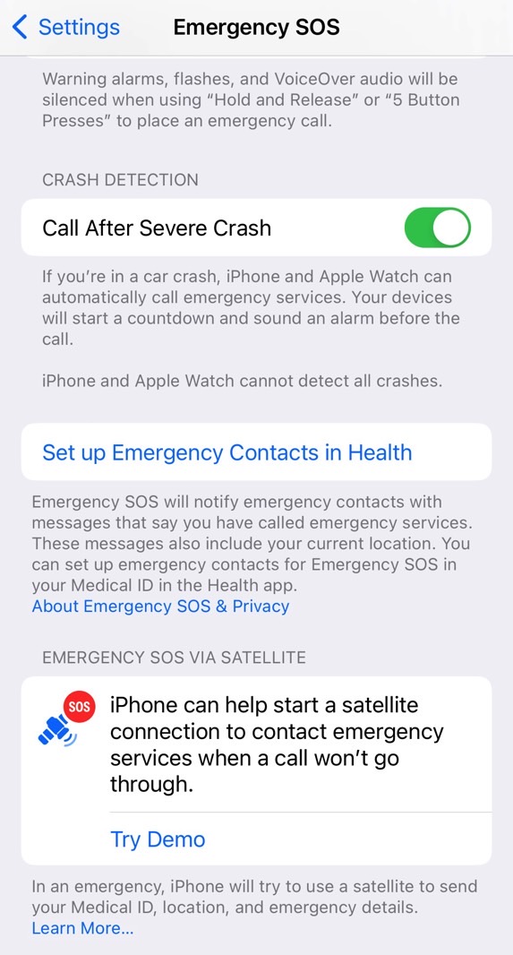 Emergency SOS via satellite feature on an iPhone 14 Pro.