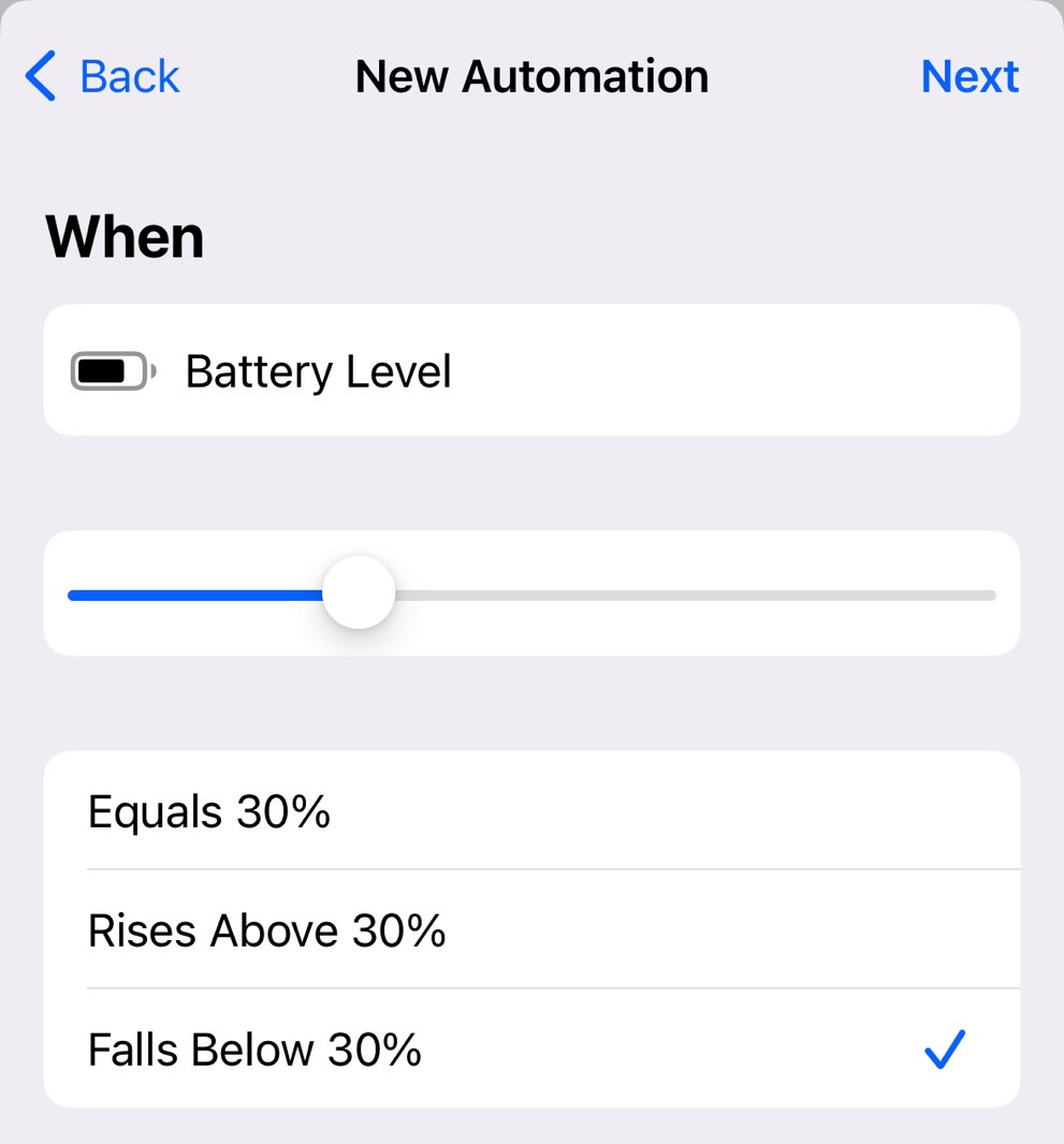 Setting the iPhone battery level.