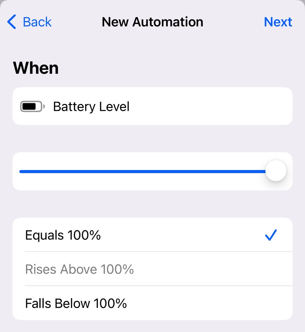 Setting the iPhone battery level.