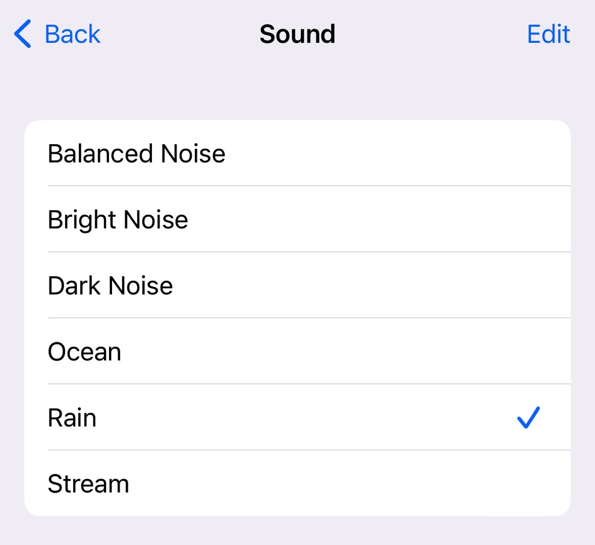 Apple ofrece 6 sonidos de fondo que puedes usar como ruido blanco.