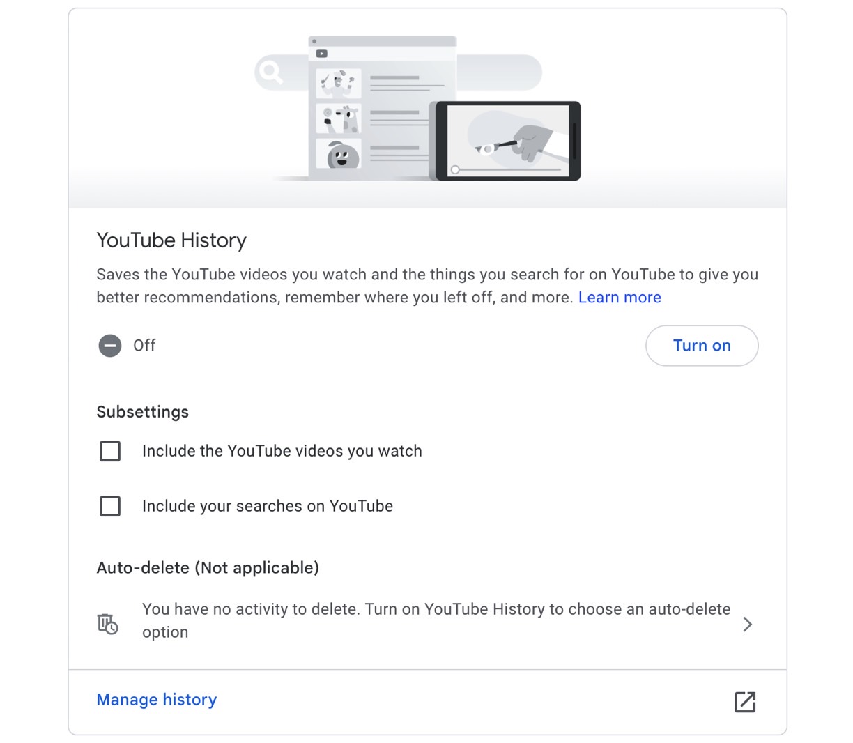 How to turn off online search history on youtube