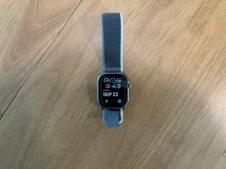 Apple Watch Ultra 2 with the Gray/Green Trail Loop