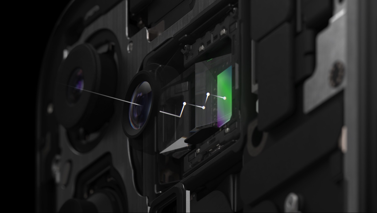 Apple's tetraprism periscope lens design for the iPhone 15 Pro Max zoom camera.