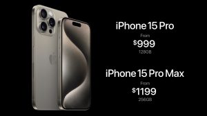 Apple's US prices for the iPhone 15 Pro and 15 Pro Max.