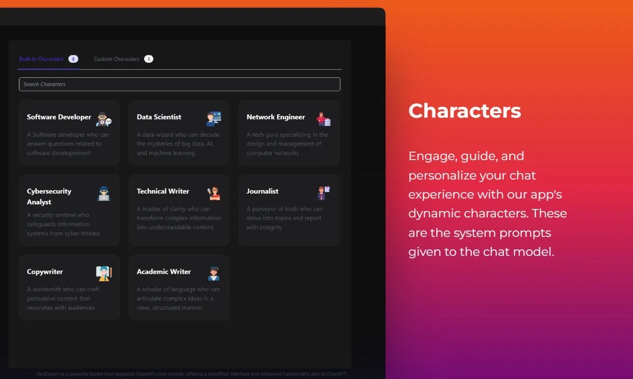 Genexpert Unterstützt Verschiedene Charaktere, Die Mit Chatgpt Kommunizieren.