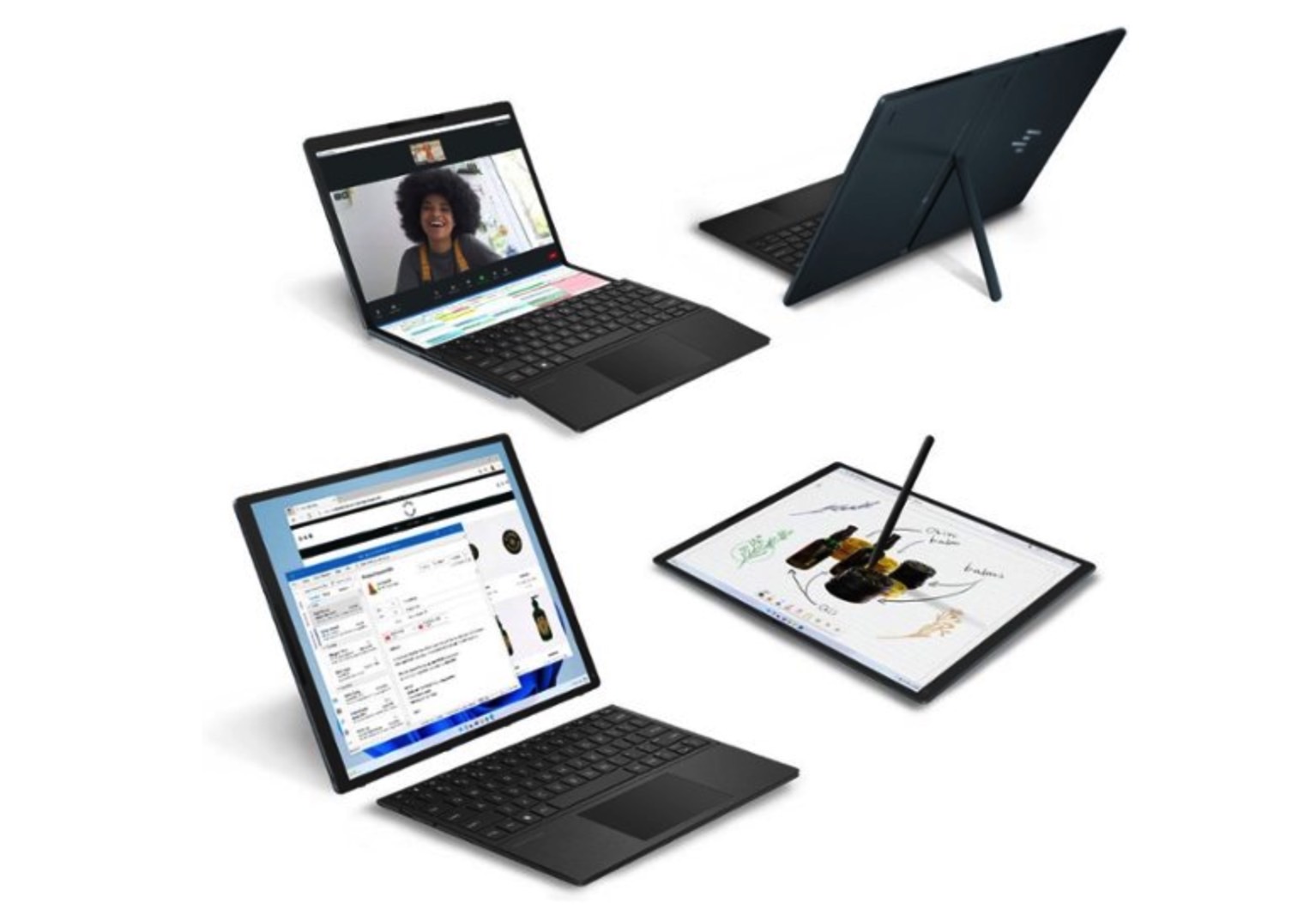 The various modes of the HP Spectre Fold foldable PC.