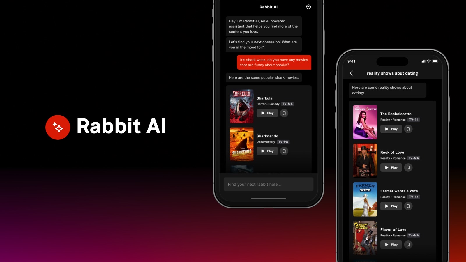 Prompt examples for Tubi's Rabbit AI on an iPhone.