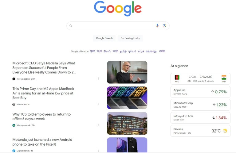 Discovery on Google Search homepage on the desktop