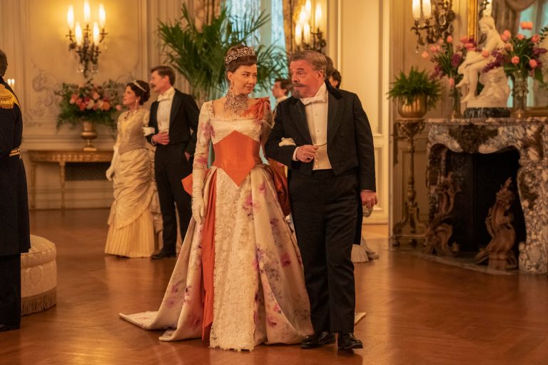 Carrie Coon and Nathan Lane in The Gilded Age.
