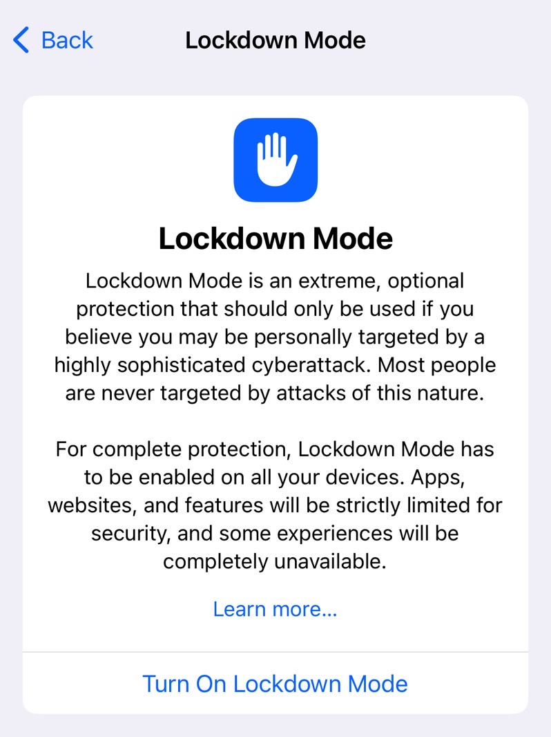 Lockdown Mode on iPhone.