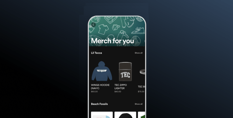 Merch Hub on Spotify app