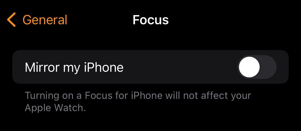 Disable Focus mode mirroring for the Apple Watch.