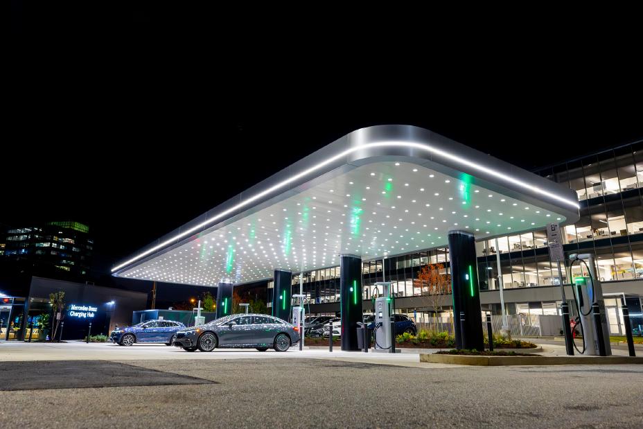 Mercedes' new EV charging station in Atlanta, Georgia in the United States.