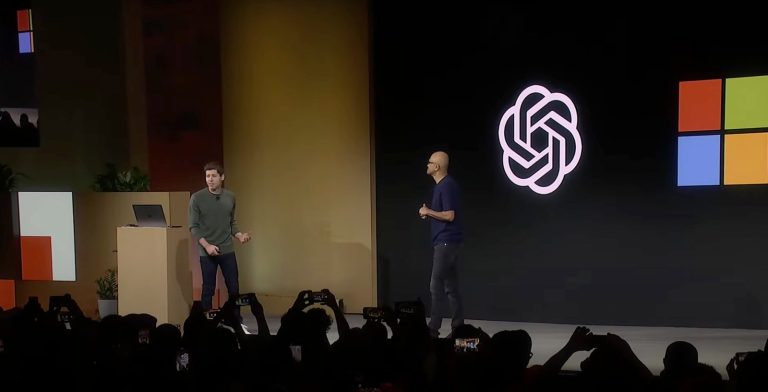 OpenAI CEO Sam Altman interviewing Microsoft CEO Satya Nadella.