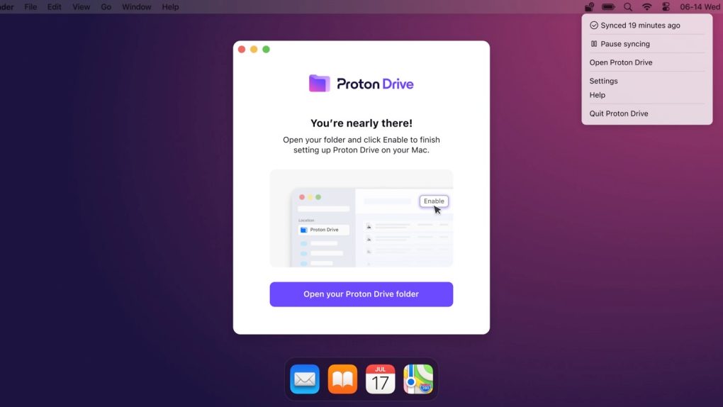 Proton Drive syncing files on a Mac.
