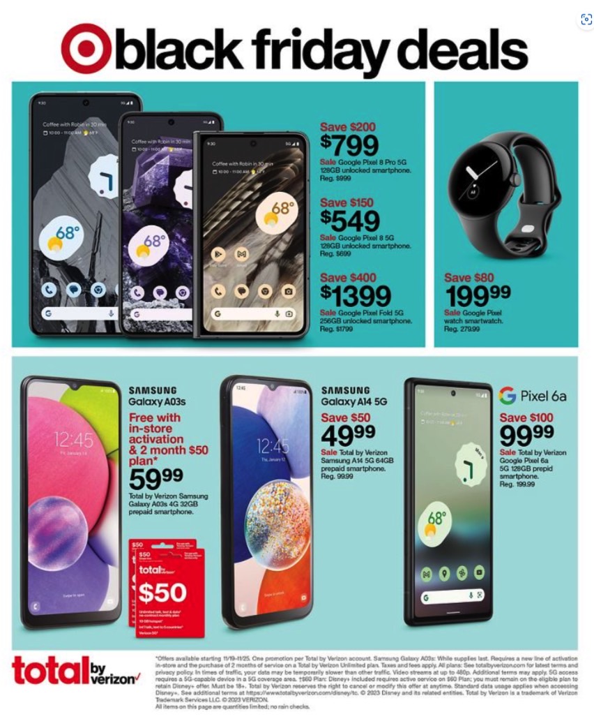 Black Friday smartphone deals at Target, including a discounted Pixel Fold.