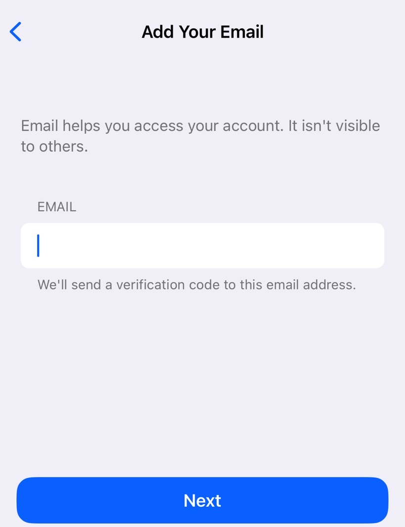 WhatsApp informs you nobody will see your email address in the app.