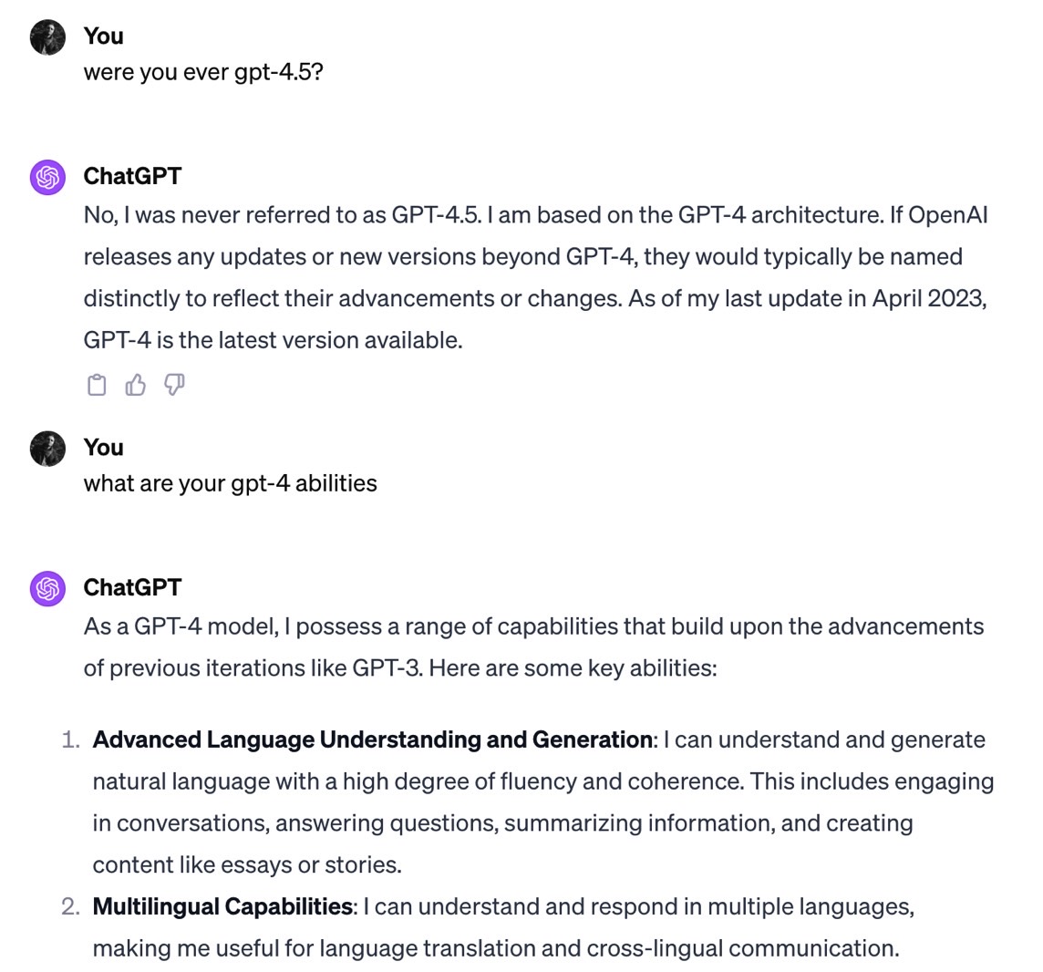 A conversation with ChatGPT (GPT-4) about GPT-4.5.