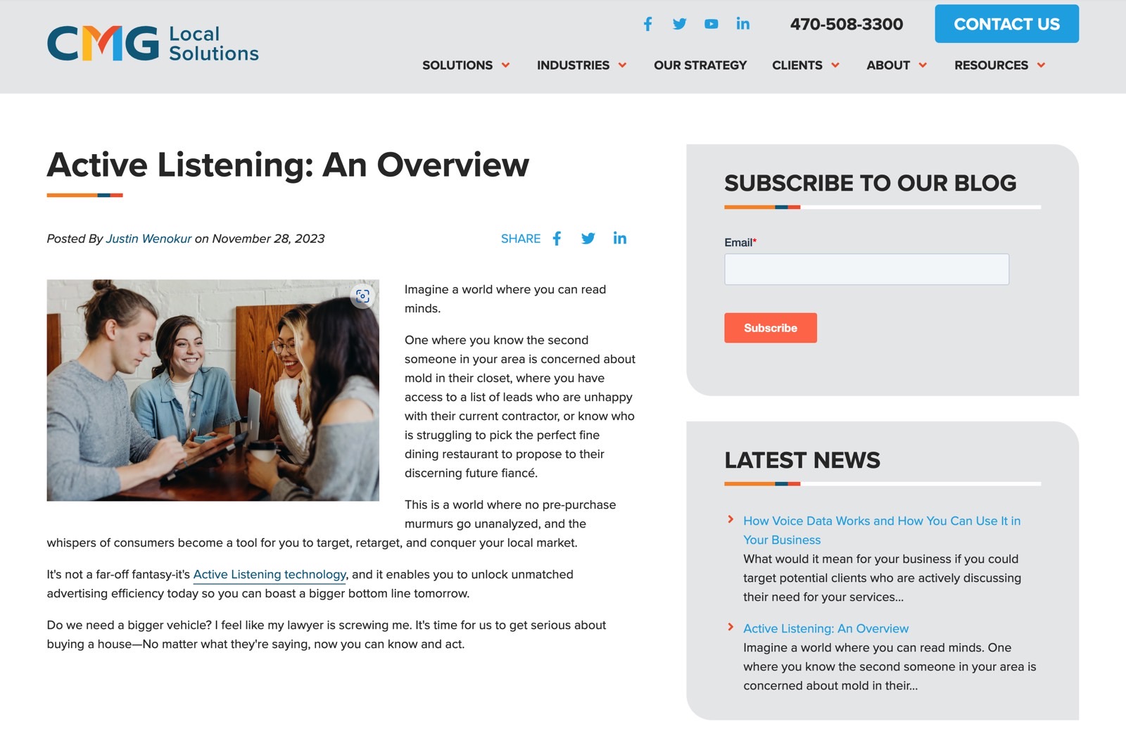 CMG's Active Listening claims from an archived version of a now-deleted web page.