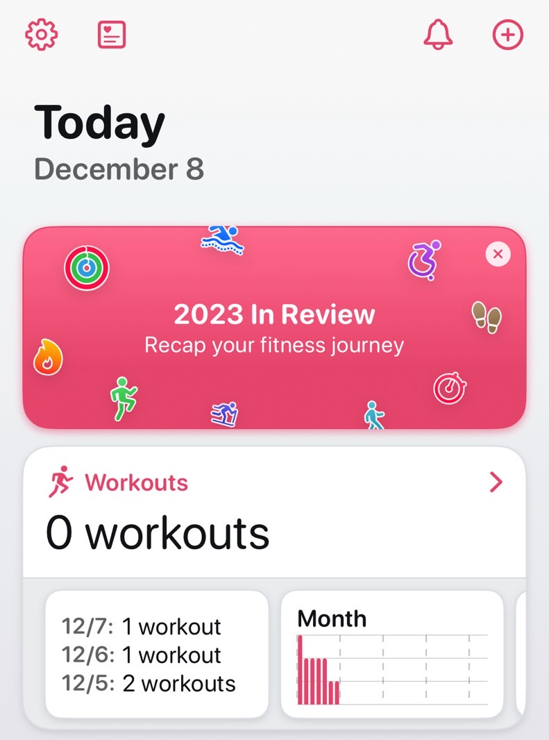 Peak gives you a 2023 year-in-review feature for your health and fitness stats.