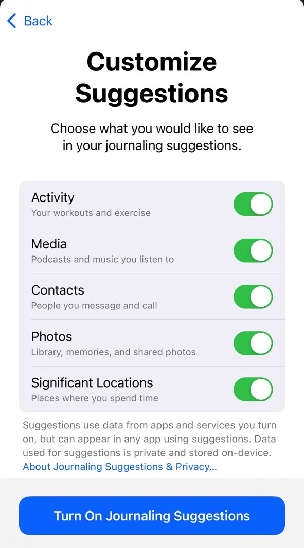 You can choose what information to be part of those journaling suggestions.