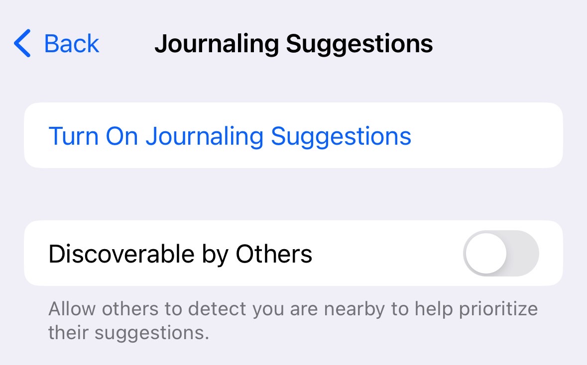 I'm preventing other people's Journal apps to detect my iPhone.