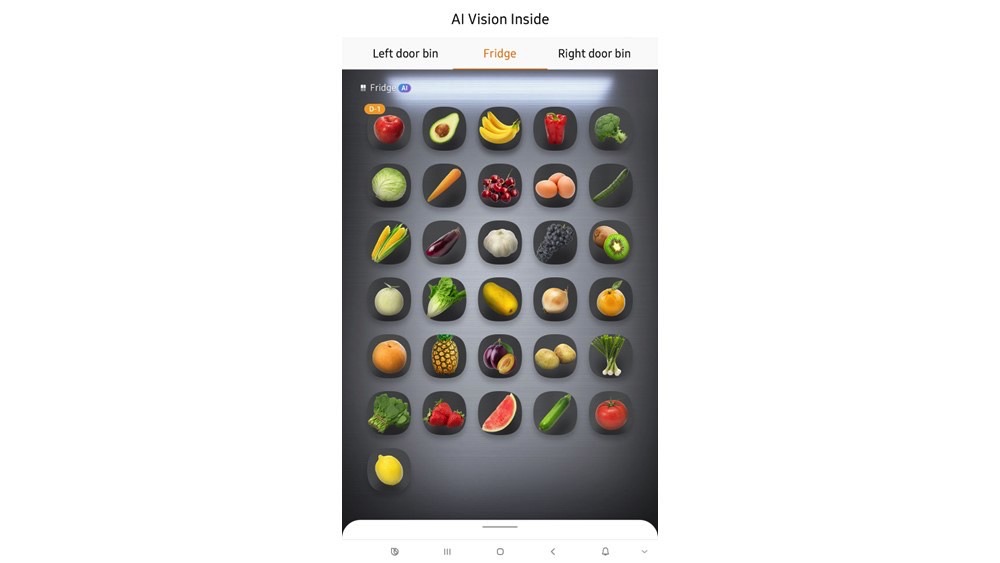 Food list that AI Vision Inside generated on the Family Hub Plus app.