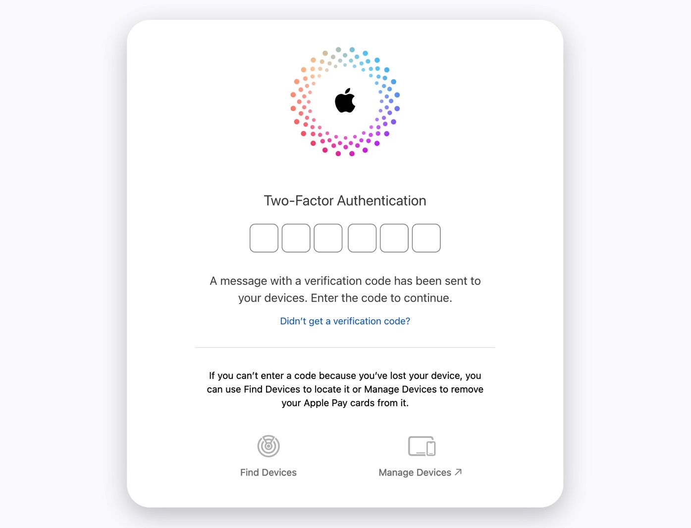 Apple will ask for a 2FA code once you've entered your Apple ID credentials.