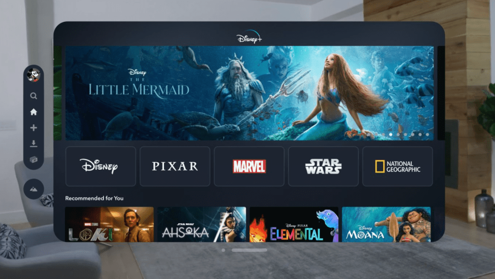 Disney+ running on the Apple Vision Pro