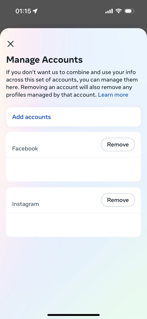 Meta lets you remove any Facebook and/or Instagram accounts connected under your current login.