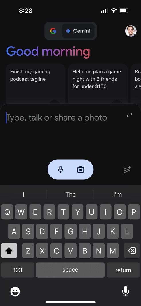 You can talk to Gemini via text or voice. You can add images as well.