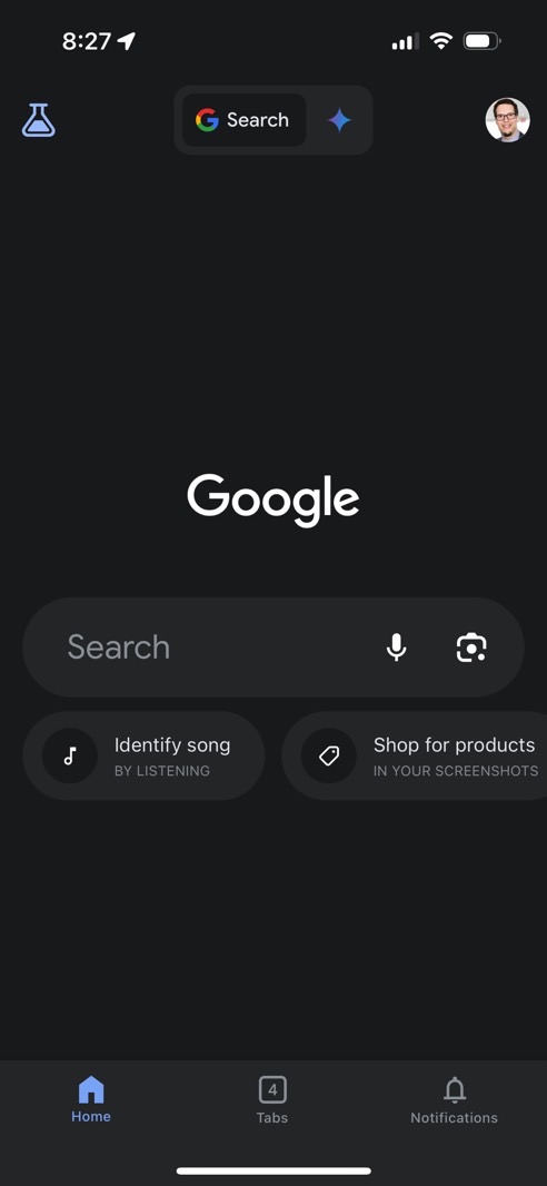 Google app on iPhone lets you choose between Google Search and Gemini.