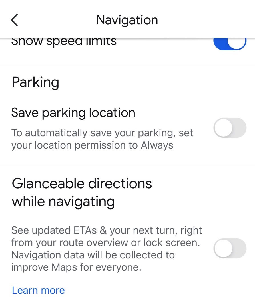 The Glanceable directions while navigating setting in Google Maps.