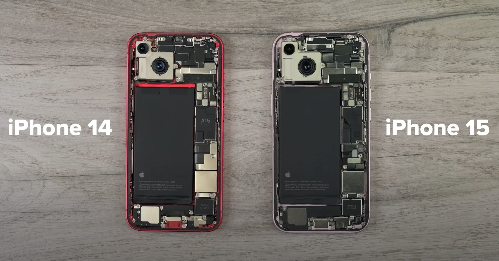 iFixit's teardown shows the similarities between the iPhone 14 and iPhone 15 rear cameras.