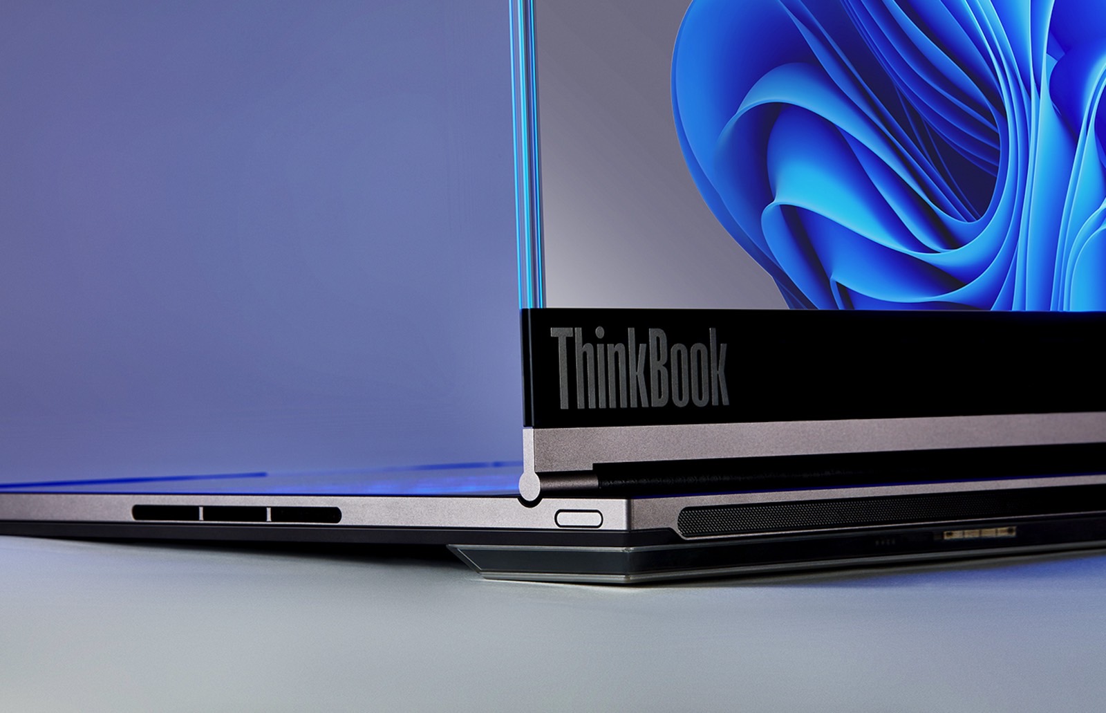 A rear look at the Lenovo ThinkBook Transparent Display Laptop.