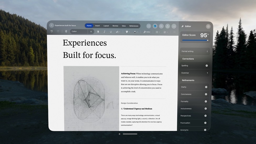 Microsoft 365 Word on Vision Pro.