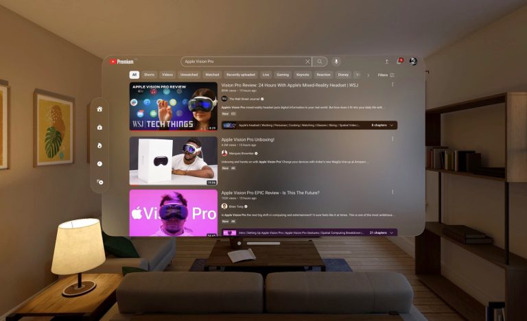 Playing YouTube via Juno on the Vision Pro.