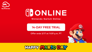Nintendo Switch Online 14-day free trial for MAR10 Day.