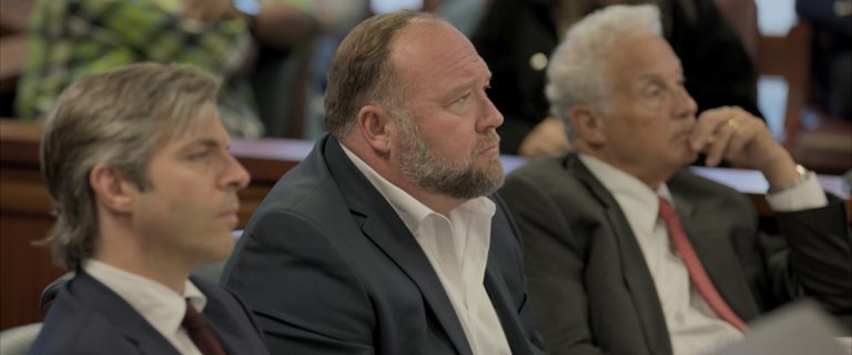 Alex Jones, shown in court