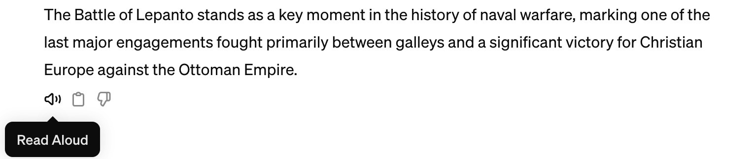 Hover over the text reply on PC until you see the speaker icon to have ChatGPT read it aloud.