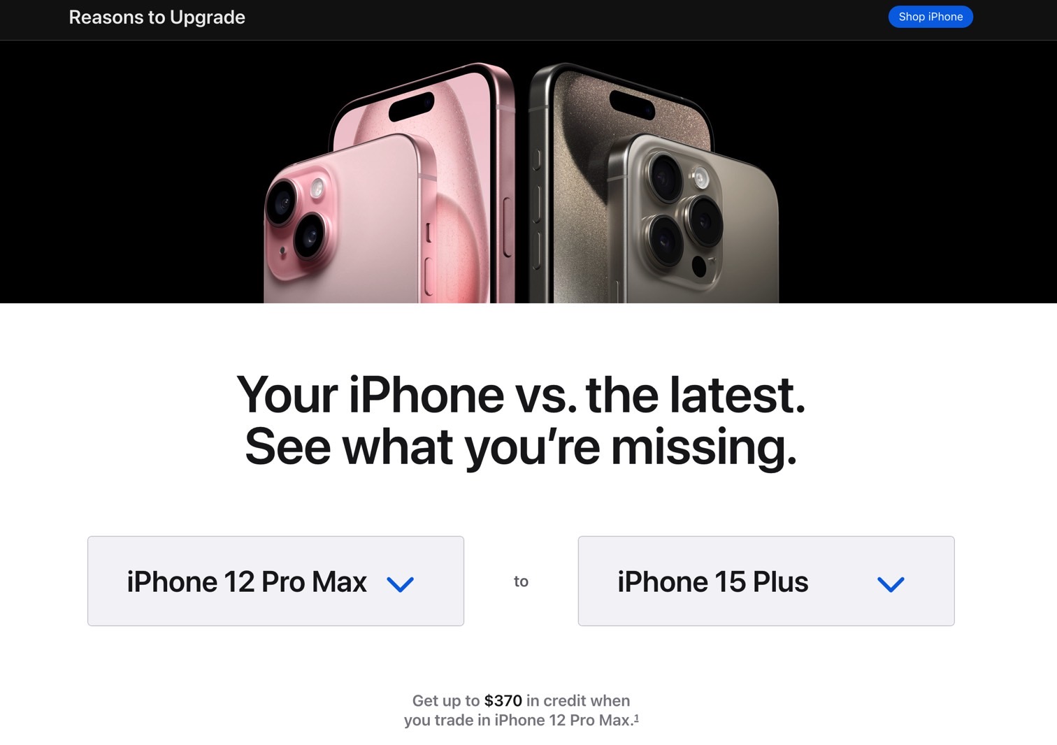 Apple's new Reasons to Upgrade tool lets you compare certain iPhone models.