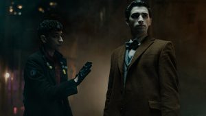Dead Boy Detectives Jayden Revri as Charles Rowland and George Rexstrew as Edwin Payne in Dead Boy Detectives.
