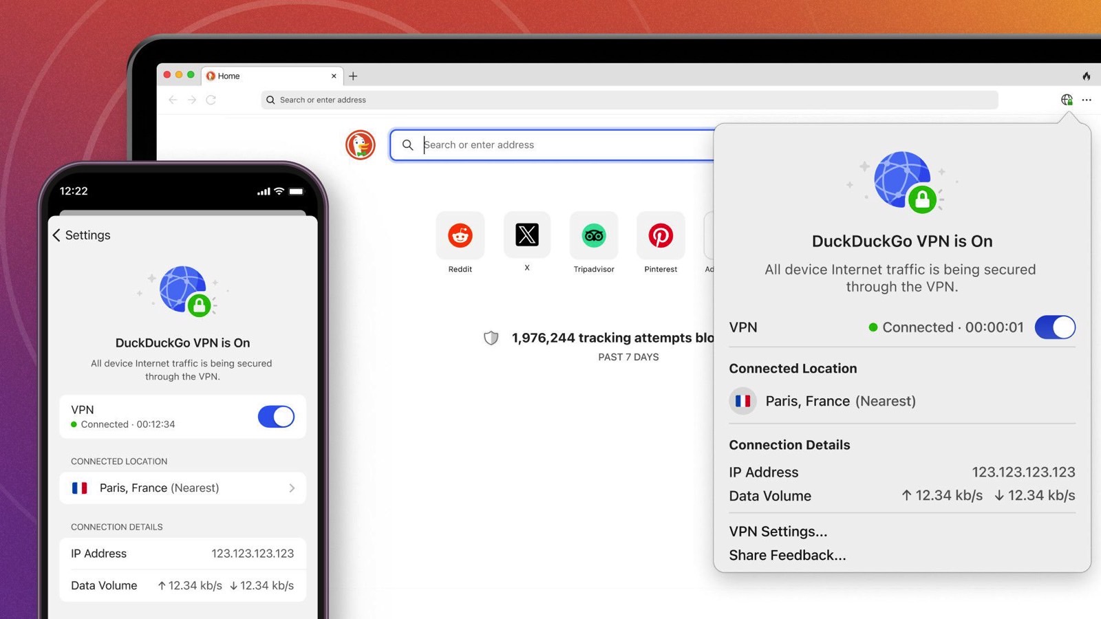 The VPN service from DuckDuckGo's Privacy Pro subscription.