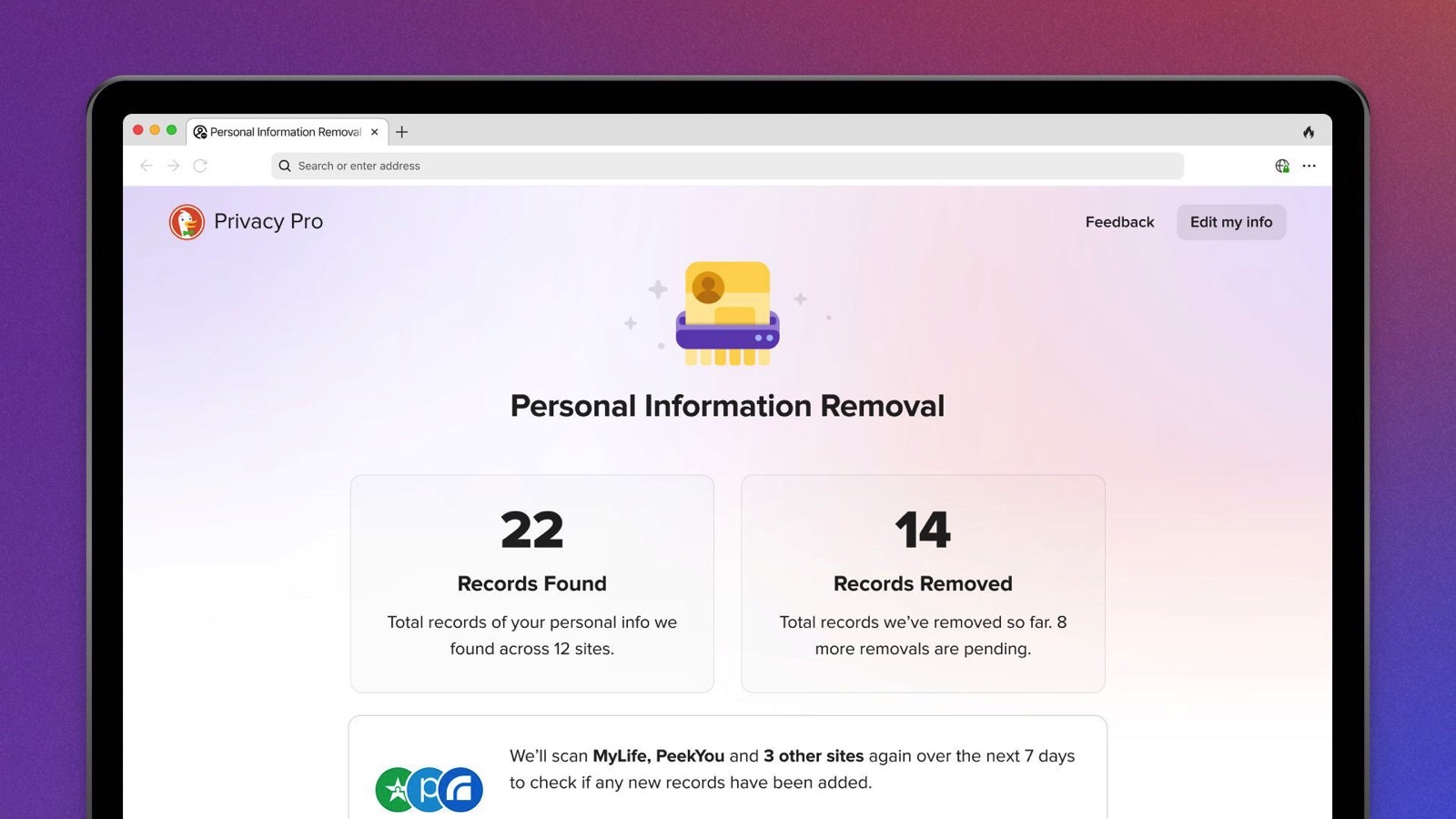 DuckDuckGo Privacy Pro: Personal Information Removal Tool.