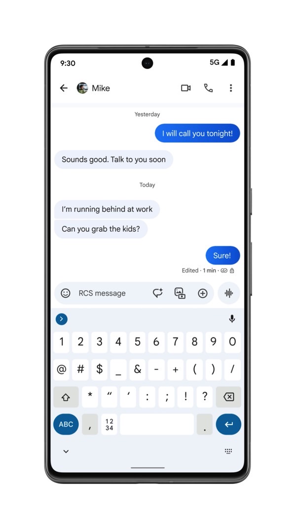 How to edit sent RCS messages on Android: Edited texts will be marked as such.