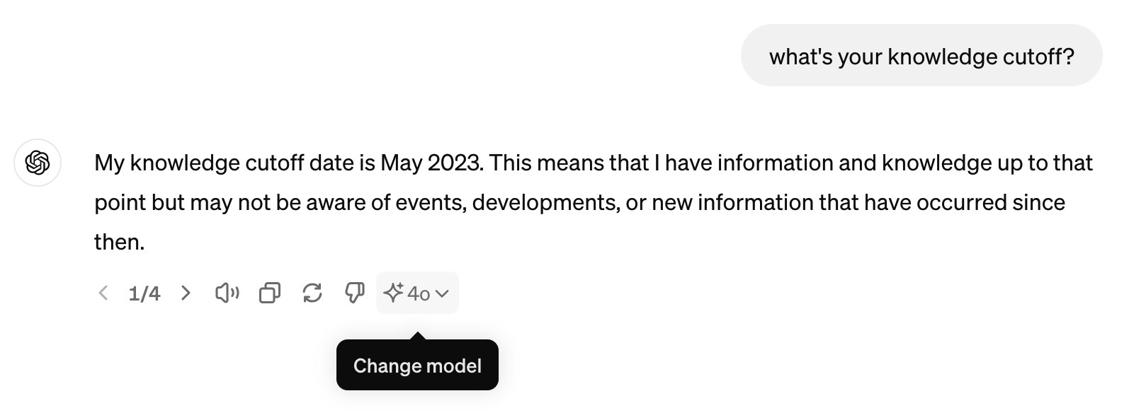 A few days later, GPT-4o offered an improved cutoff date.