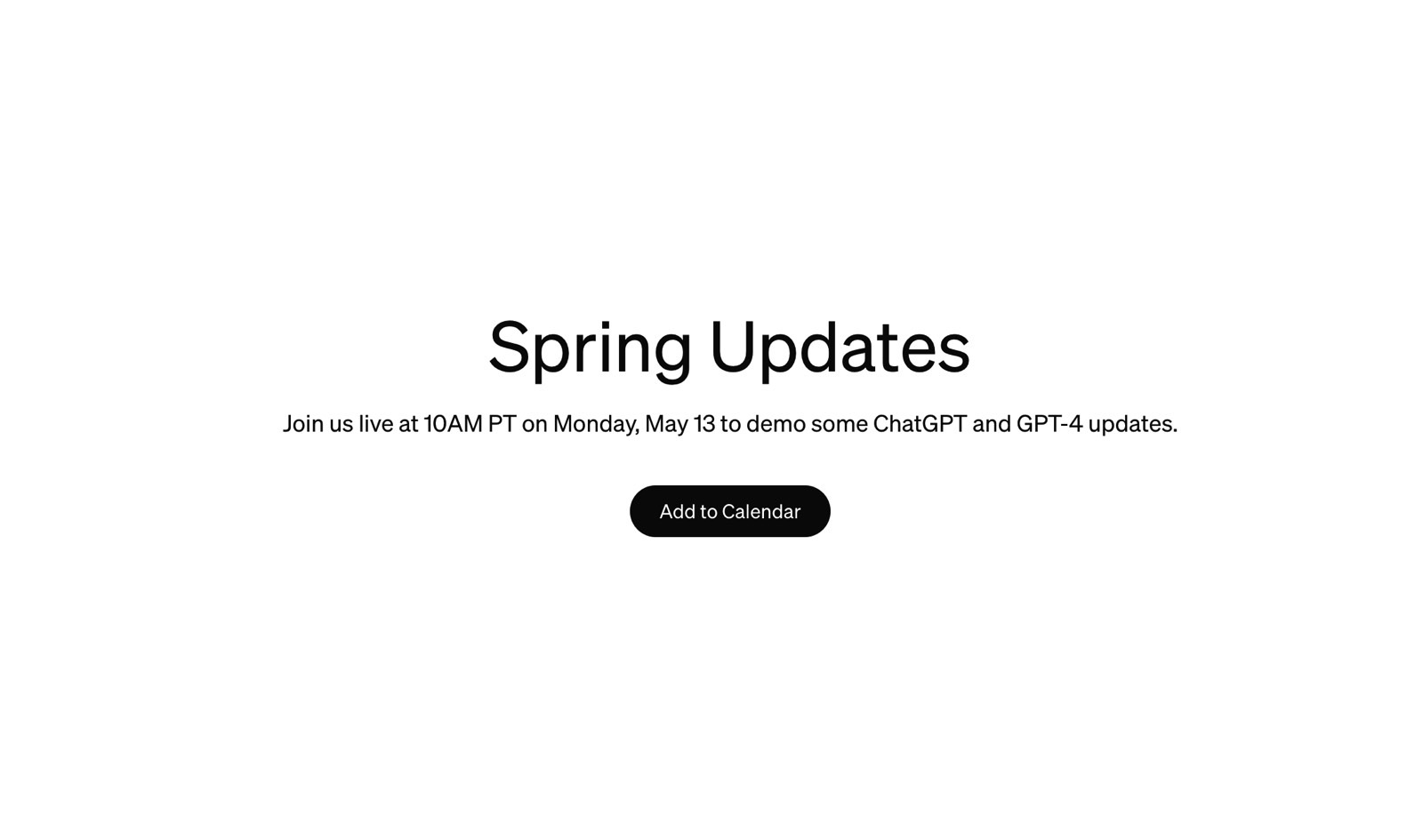 ChatGPT Spring Updates event will stream live on OpenAI.com and YouTube.